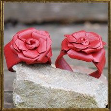 Red Leather Flower Cuff 