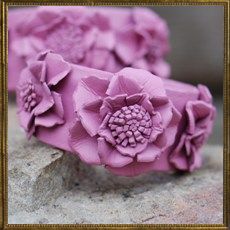 Pink Leather Multi-flower cuff 