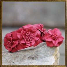 Red Leather Multi-flower cuff 
