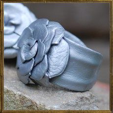 Silver Leather Flower Cuff