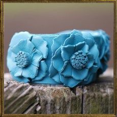 Blue Leather Flower cuff